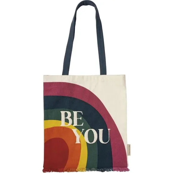 Be You Rainbow Pride Cotton Tote Bag | Embroidered LGBTQ+ Reusable Bag - Picture 2 of 8